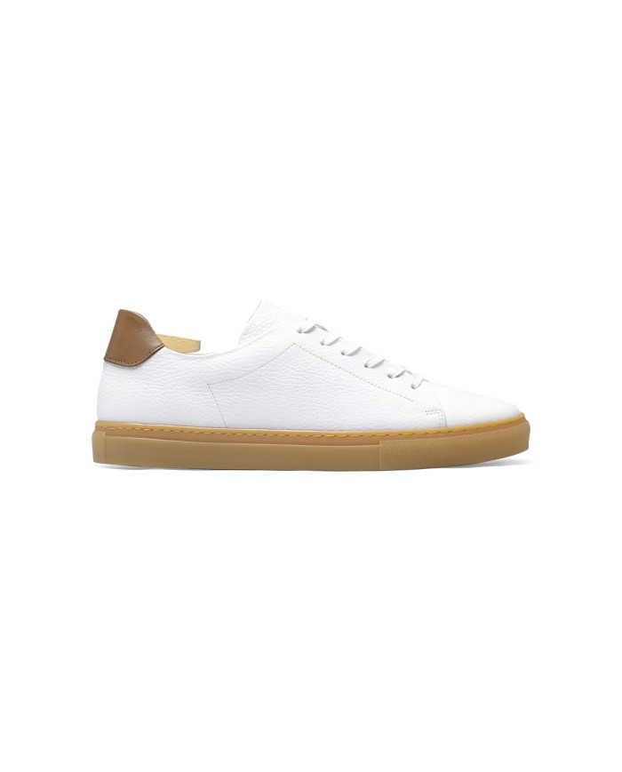 Cravate.tn | Sneakers Cuir blanc crispé avec semelle en miel - Izem