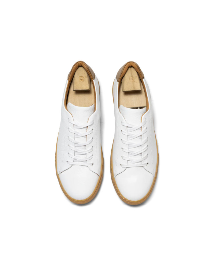 Cravate.tn | Sneakers Cuir blanc crispé avec semelle en miel - Izem