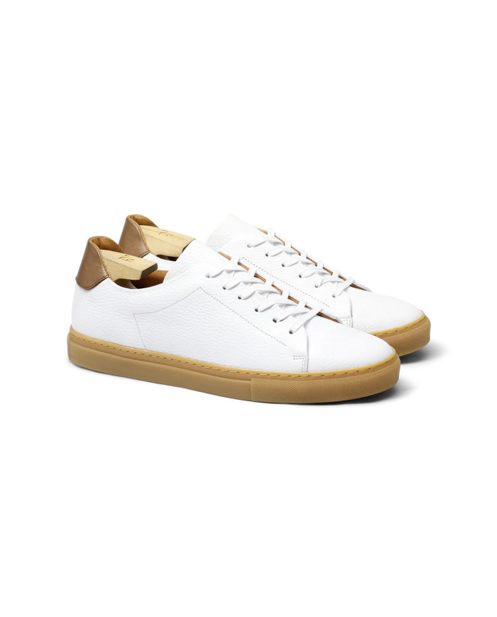 Cravate.tn | Sneakers Cuir blanc crispé avec semelle en miel - Izem