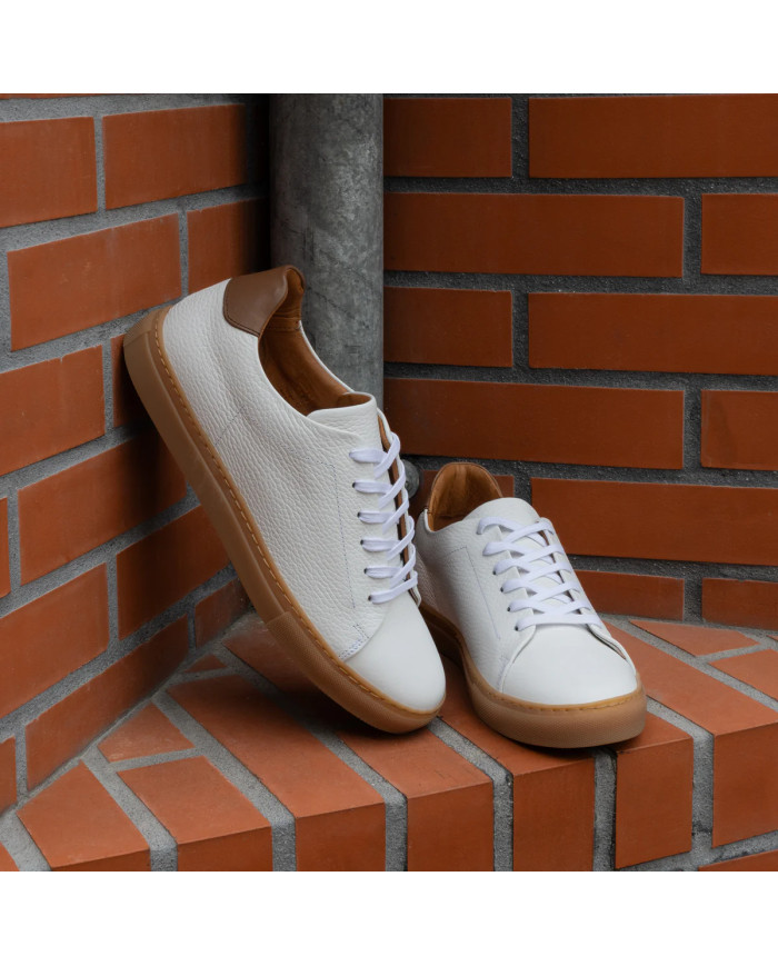 Cravate.tn | Sneakers Cuir blanc crispé avec semelle en miel - Izem