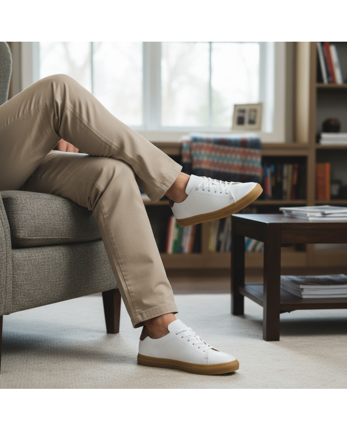 Cravate.tn | Sneakers Cuir blanc crispé avec semelle en miel - Izem