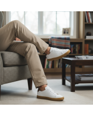 Cravate.tn | Sneakers Cuir blanc crispé avec semelle en miel - Izem