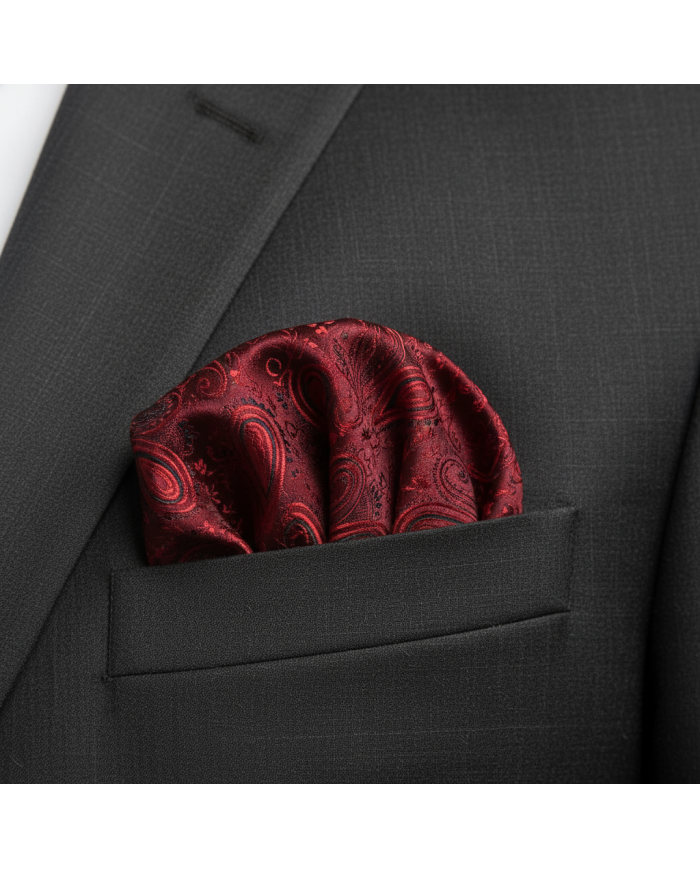 Cravate.tn | Pochette rouge avec motifs cachemire