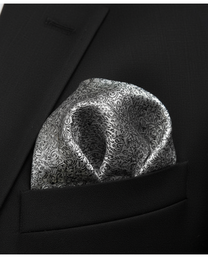 Cravate.tn | Pochette grise avec motifs floral