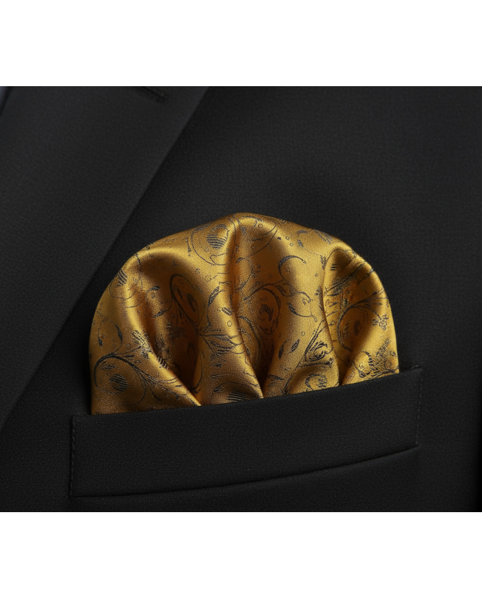 Cravate.tn | Pochette jaune avec motifs florale