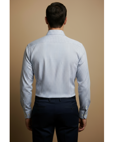 Chemise col ouvert à carreaux bleu marine