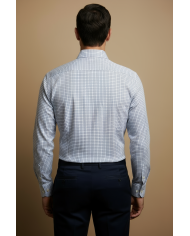 Chemise col ouvert à carreaux bleu marine