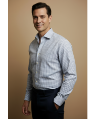 Chemise col ouvert à carreaux bleu marine