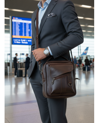 Sac de voyage avec bandoulière Marron foncé grainé izem Sac de voyage avec bandoulière Marron foncé grainé izem