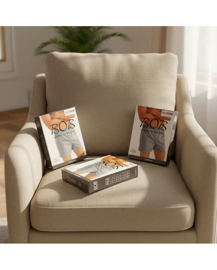 Cravate.tn | Lot de 3 Boxers à motifs carreaux 100% coton peigné  - Bob