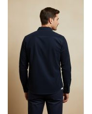 Chemise col ouvert Blanche avec rayure bleu marine (100% coton)