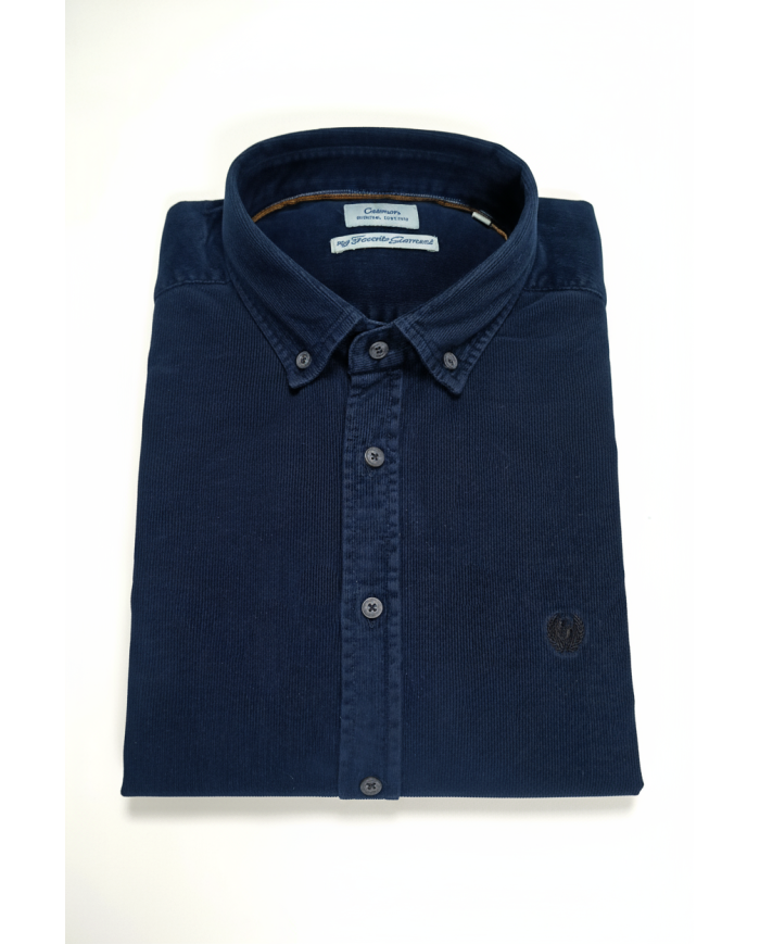 Chemise col ouvert Blanche avec rayure bleu marine (100% coton)
