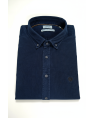Chemise col ouvert Blanche avec rayure bleu marine (100% coton)