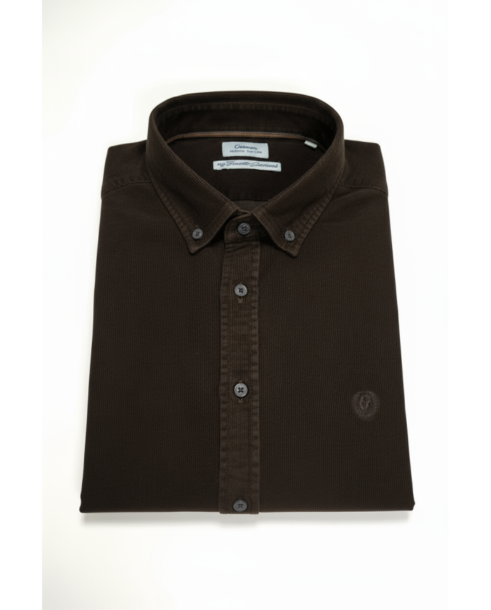 Chemise marron foncé velours avec col boutonnées
