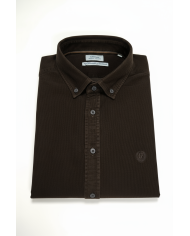 Chemise marron foncé velours avec col boutonnées