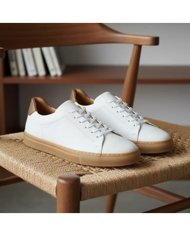 Cravate.tn | Sneakers Cuir blanc crispé avec semelle en miel - Izem Cravate.tn | Sneakers Cuir blanc crispé avec semelle en miel - Izem