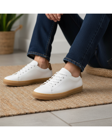 Cravate.tn | Sneakers Cuir blanc crispé avec semelle en miel - Izem Cravate.tn | Sneakers Cuir blanc crispé avec semelle en miel - Izem