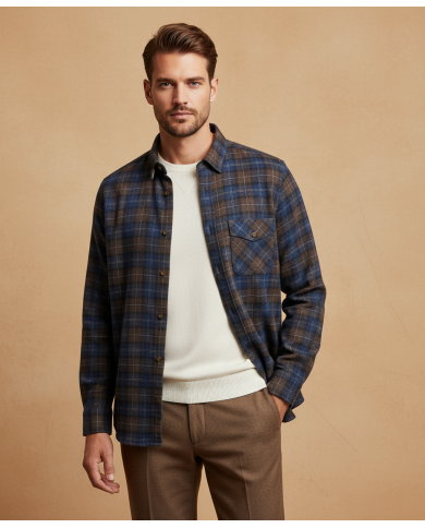 Cravate.tn | Chemise en Flanelle à Carreaux Bleu Marine et marron Cravate.tn | Chemise en Flanelle à Carreaux Bleu Marine et marron