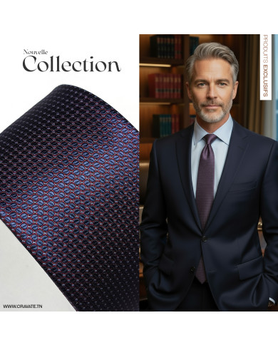Cravate.tn | Cravate bleu marine avec motifs hexagones en aubergine Cravate.tn | Cravate bleu marine avec motifs hexagones en aubergine
