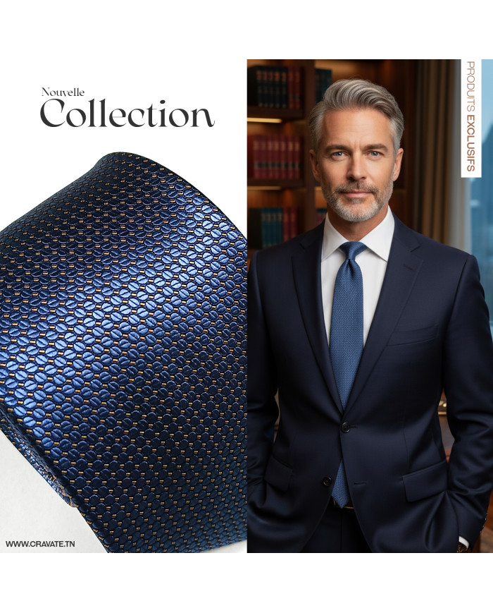 Cravate.tn | Cravate bleu roi avec motifs hexagones