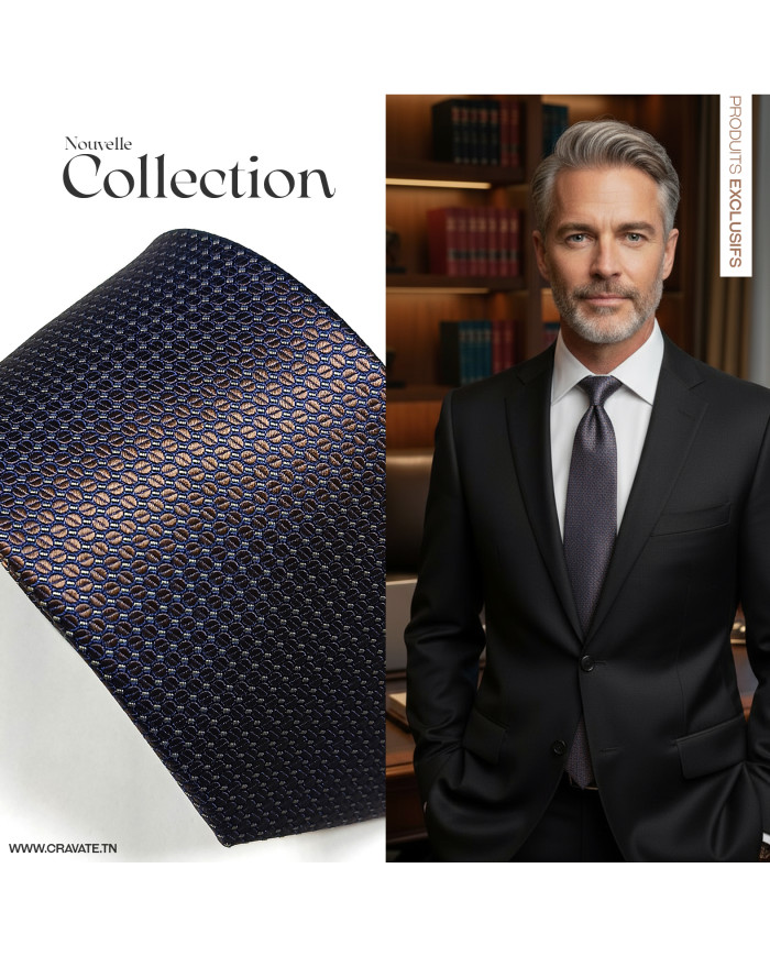 Cravate.tn | Cravate marron avec motifs hexagones en bleu Cravate.tn | Cravate marron avec motifs hexagones en bleu