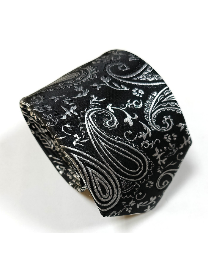 Cravate.tn | Cravate noire avec motifs paisley en argent