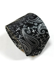 Cravate.tn | Cravate noire avec motifs paisley en argent