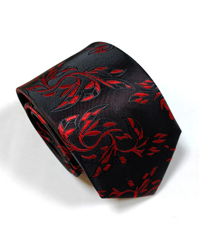 Cravate.tn | Cravate noire avec motifs florale en rouge
