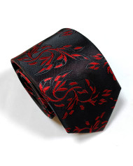 Cravate.tn | Cravate noire avec motifs florale en rouge