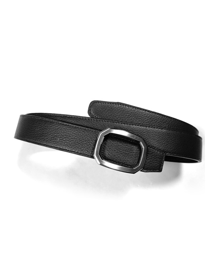 Cravate.tn | Ceinture Cuir réversible : Marron chocolat & noir grainé avec boucle unique