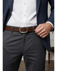 Cravate.tn | Ceinture Cuir réversible : Marron chocolat & noir grainé avec boucle unique