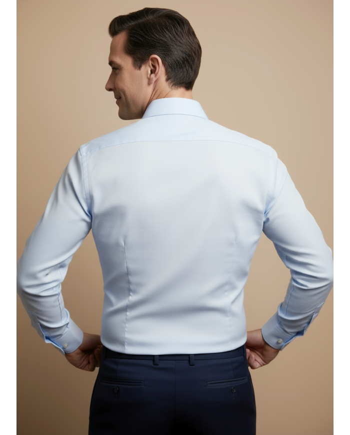 Cravate.tn | Chemise Col ouvert en coton satiné - bleu ciel clair