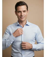 Cravate.tn | Chemise Col ouvert en coton satiné - bleu ciel clair