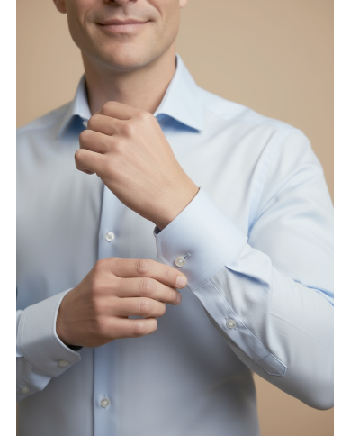 Cravate.tn | Chemise Col ouvert en coton satiné - bleu ciel clair