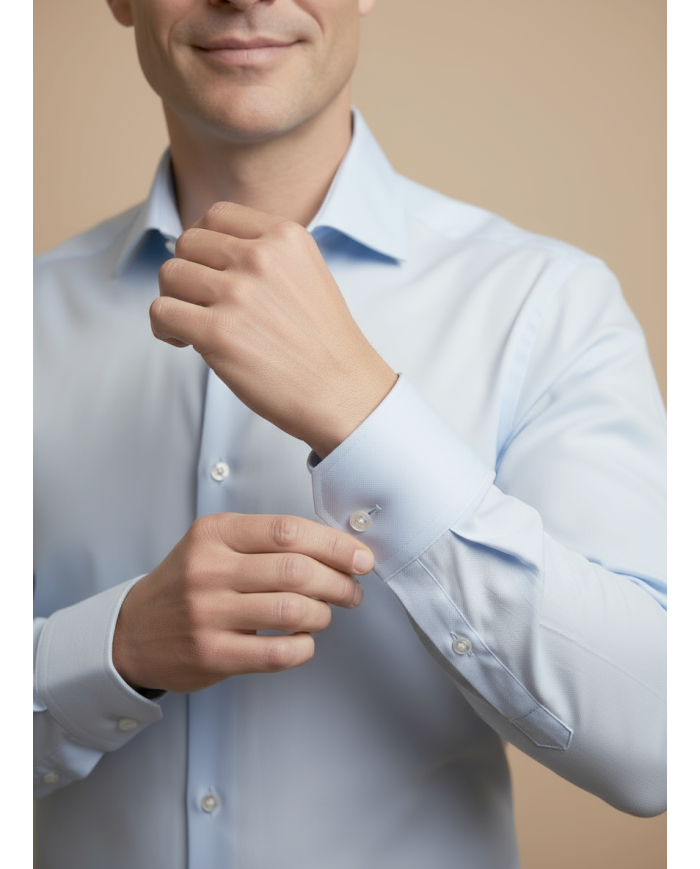 Cravate.tn | Chemise Col ouvert en coton satiné - bleu ciel clair