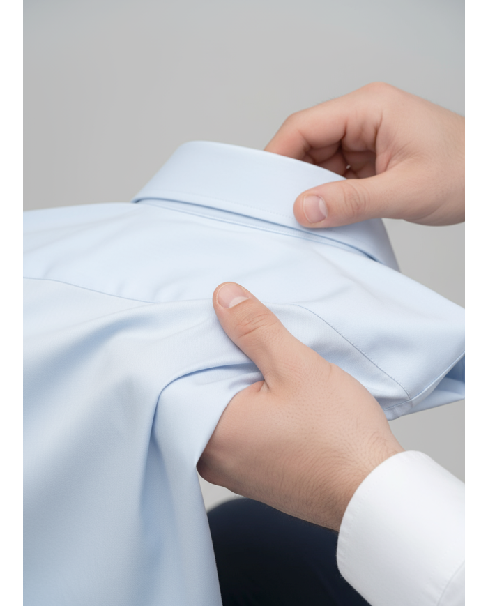 Cravate.tn | Chemise Col ouvert en coton satiné - bleu ciel clair