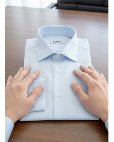 Cravate.tn | Chemise Col ouvert en coton satiné - bleu ciel clair
