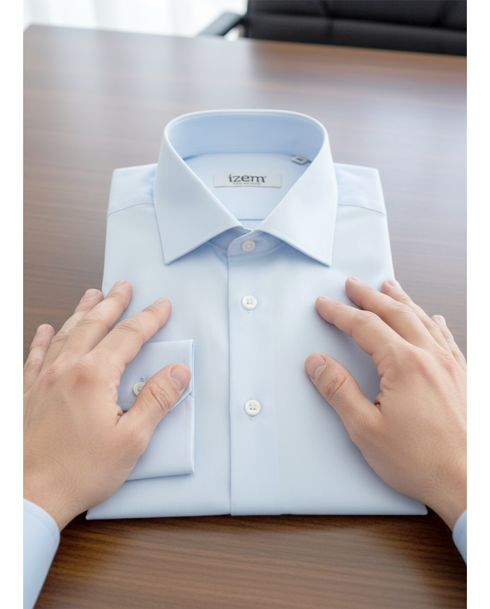 Cravate.tn | Chemise Col ouvert en coton satiné - bleu ciel clair
