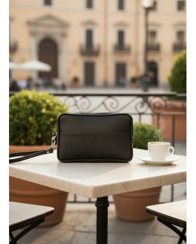 Trousse Pour Homme en véritable cuir - Noir