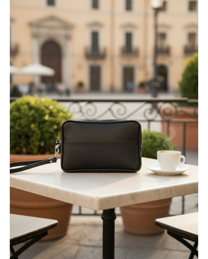 Trousse Pour Homme en véritable cuir - Noir