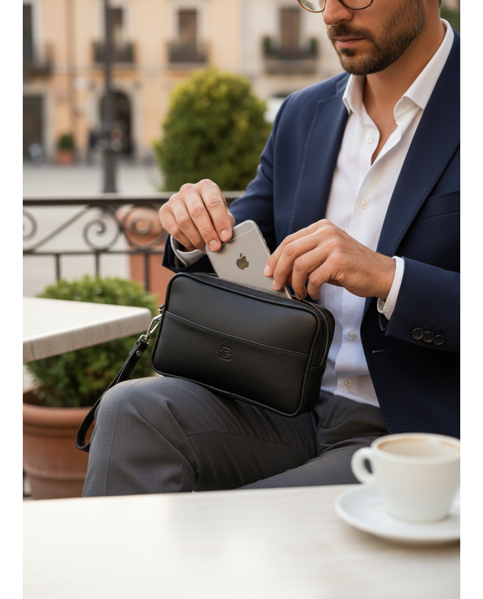 Trousse Pour Homme en véritable cuir - Noir
