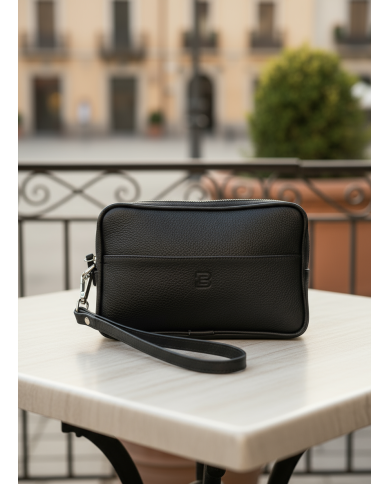 Trousse Pour Homme en véritable cuir - Noir