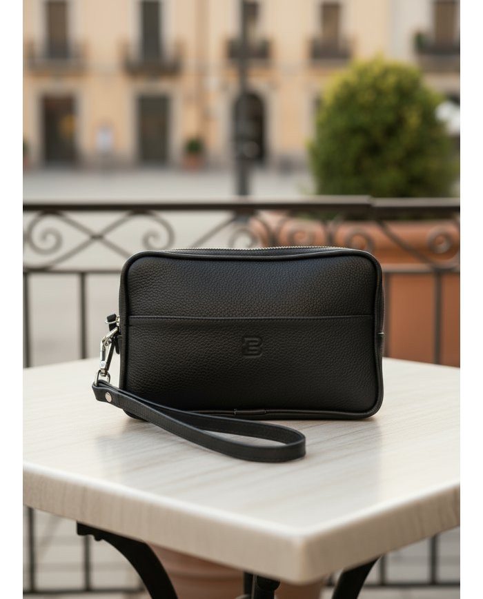 Trousse Pour Homme en véritable cuir - Noir