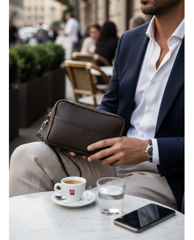 Trousse Pour Homme en véritable cuir - Marron foncé Trousse Pour Homme en véritable cuir - Marron foncé