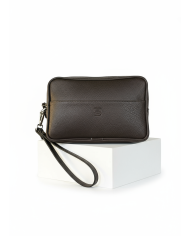 Trousse Pour Homme en véritable cuir - Marron foncé