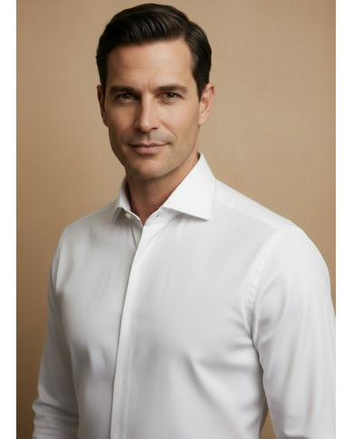 Cravate.tn | Chemise en popeline col ouvert stretch avec boutons cachés - blanc Cravate.tn | Chemise en popeline col ouvert stretch avec boutons cachés - blanc