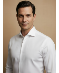 Cravate.tn | Chemise en popeline col ouvert stretch avec boutons cachés - blanc