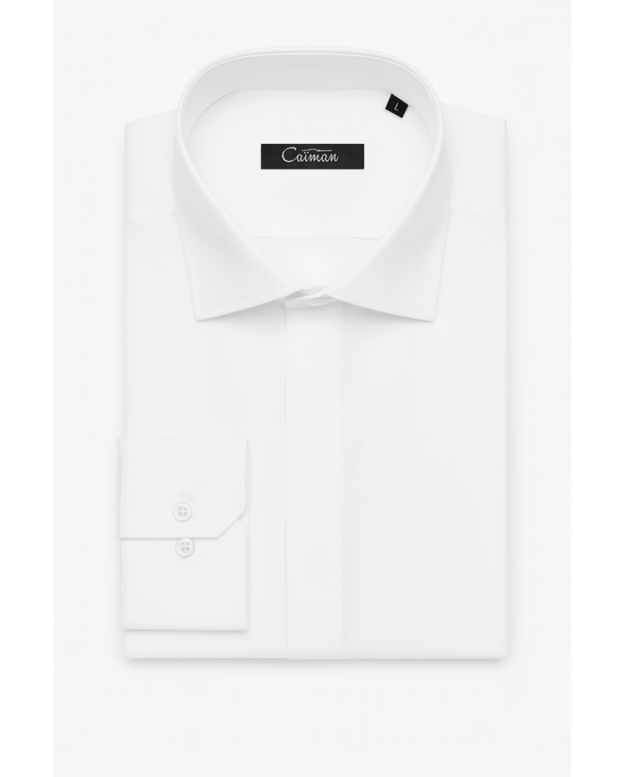 Cravate.tn | Chemise en popeline col ouvert stretch avec boutons cachés - blanc