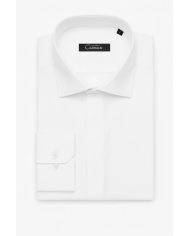 Cravate.tn | Chemise en popeline col ouvert stretch avec boutons cachés - blanc