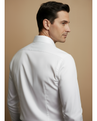 Cravate.tn | Pack 2 Chemises en popeline col ouvert stretch avec boutons cachés - blanc